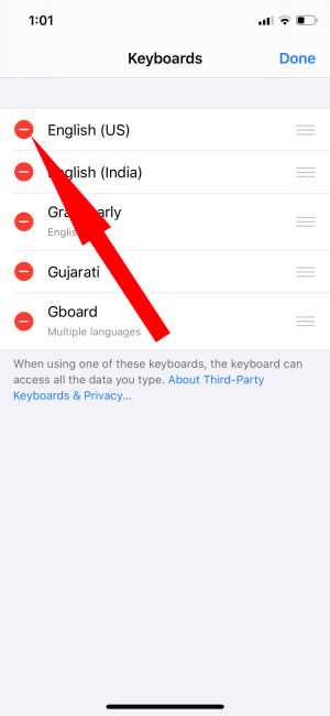 How do I remove a custom keyboard from my iPhone?