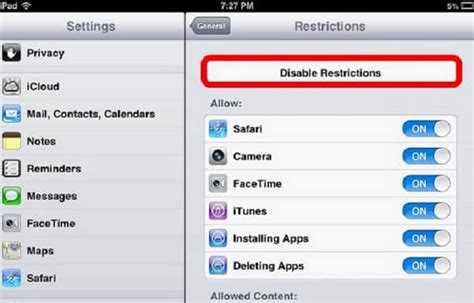How do I turn off Apple Content restrictions?