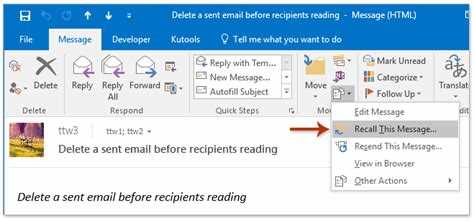 How do you delete an email on outlook that has already been sent?
