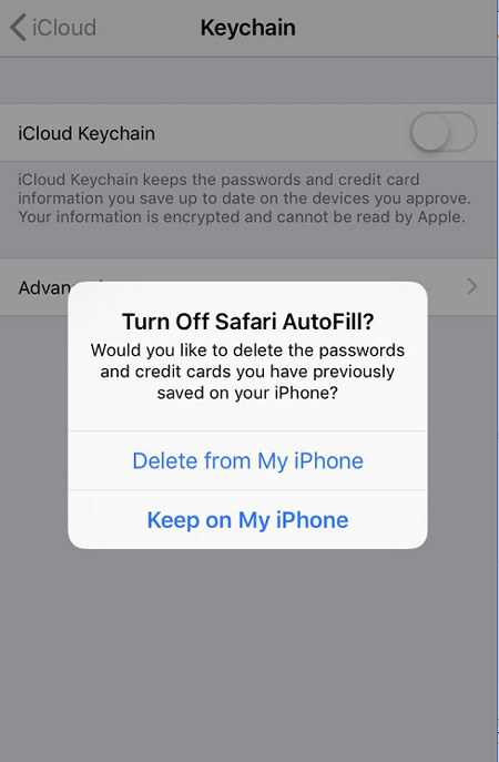 How do you turn off Apple keychain?