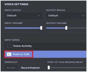 Where to find the Push to Talk button on Discord